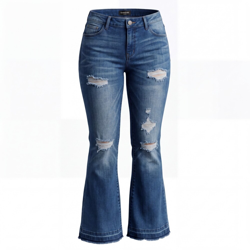 Bebe Flared Crop Blue Jeans Women's Size 29 Waist 5-Pocket Zip Fly Medium Wash